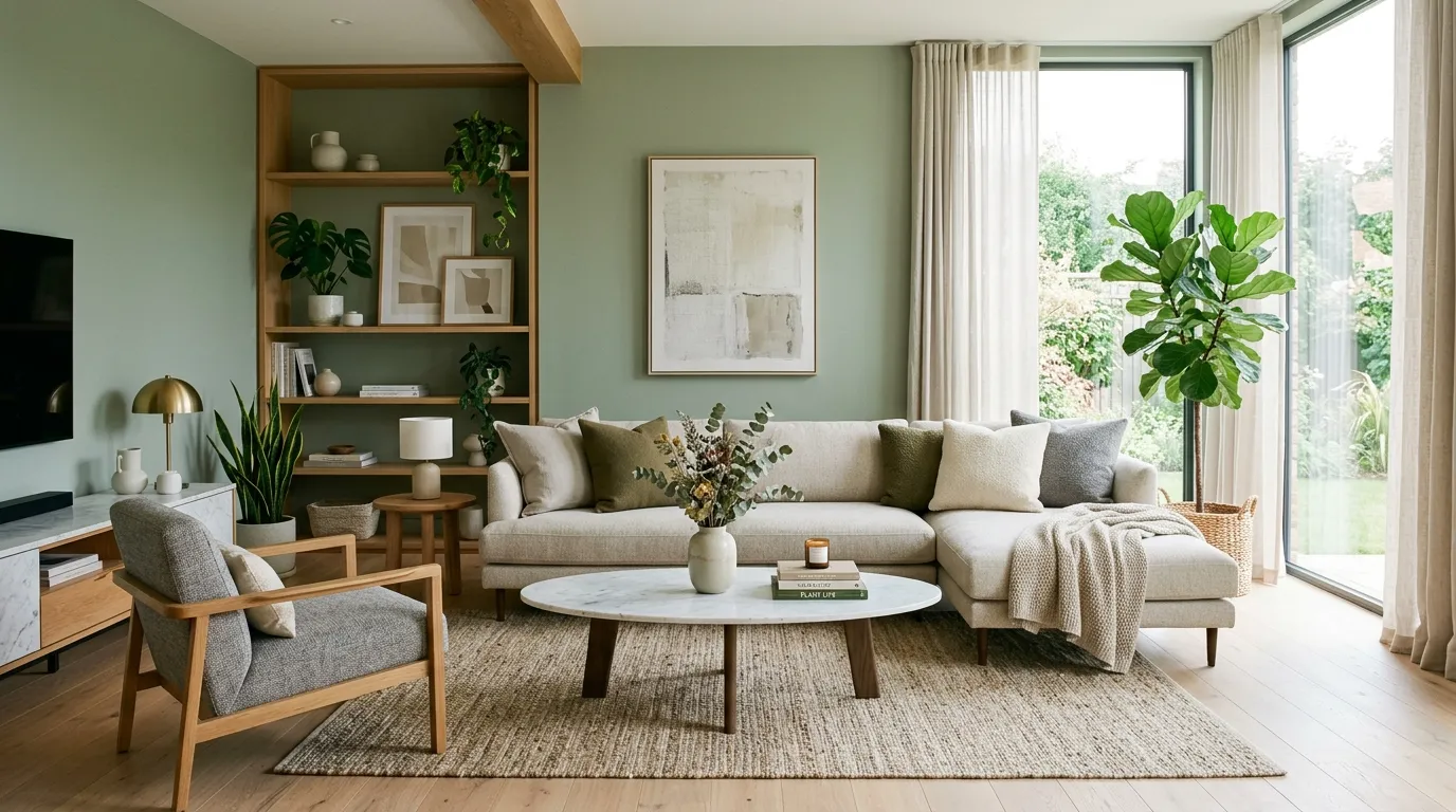 gorgeous living room paint colors Earthy Green Accents