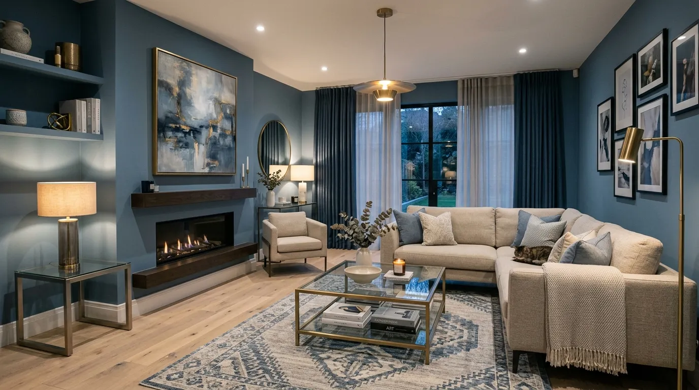 gorgeous living room paint colors Moody Blue Tones