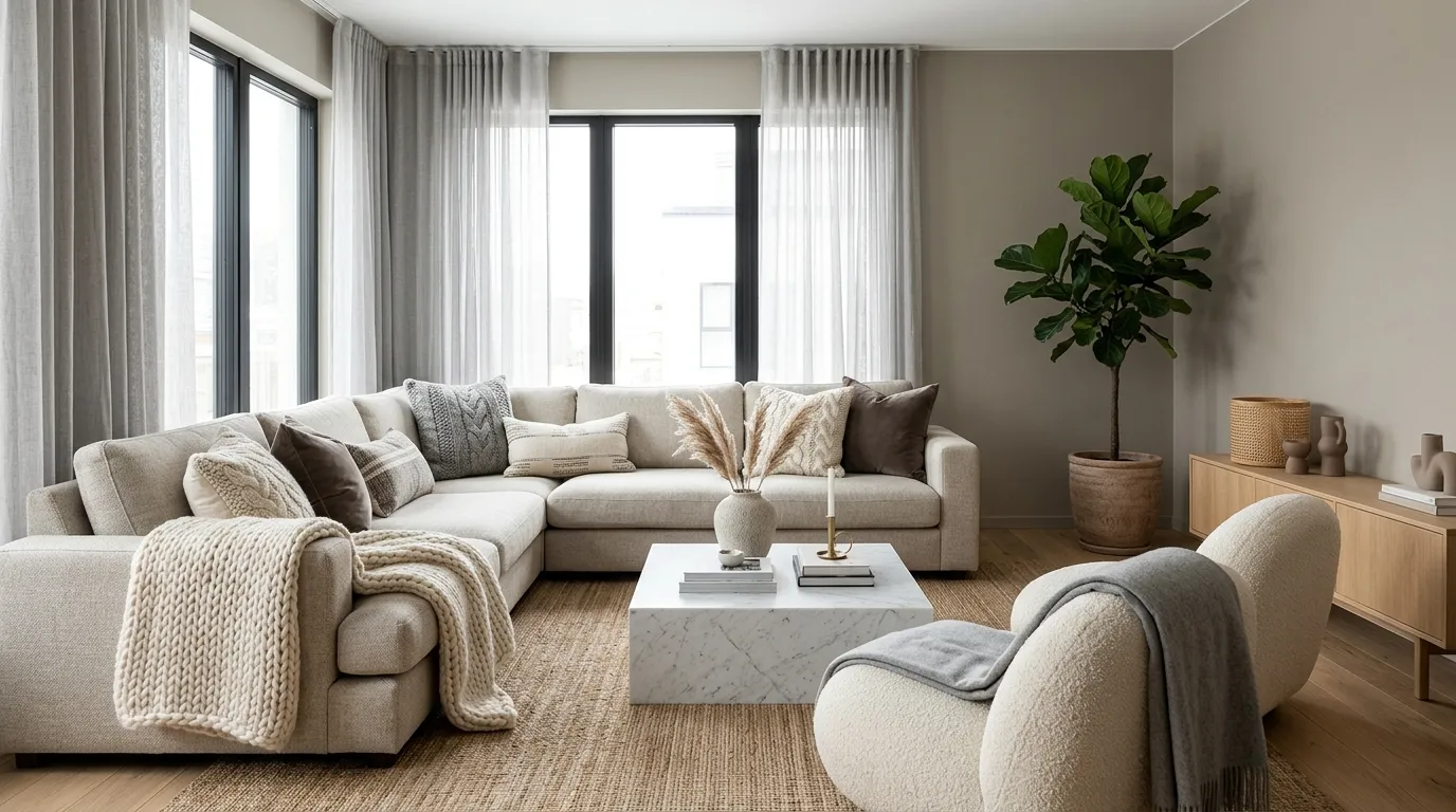 gray and brown living room