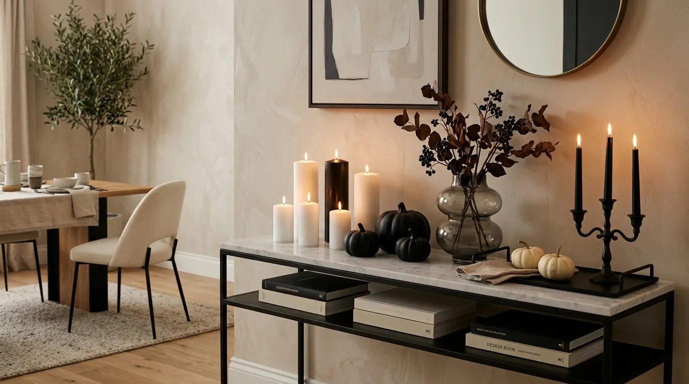 elegant layered pillar candles with Halloween styling