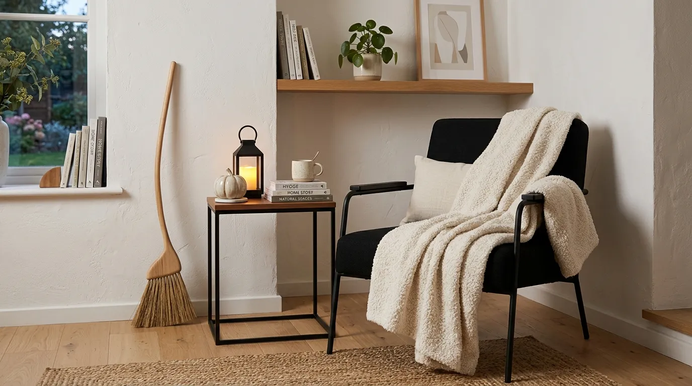 modern Halloween reading nook with witch accents