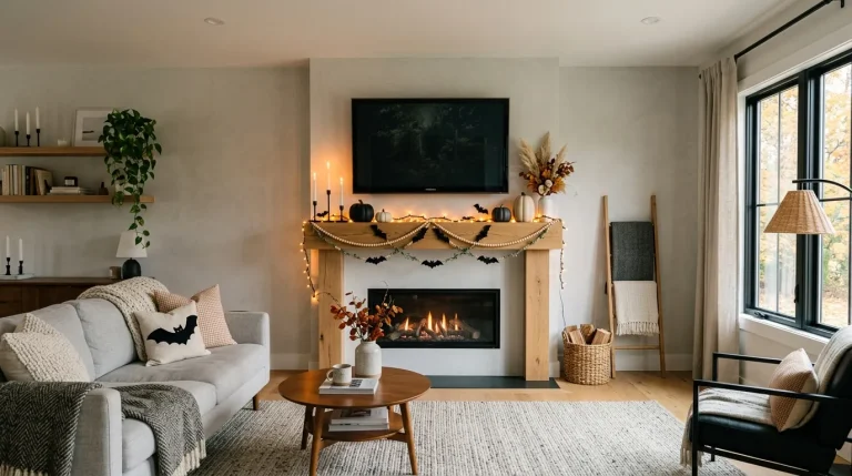halloween mantle decor with tv