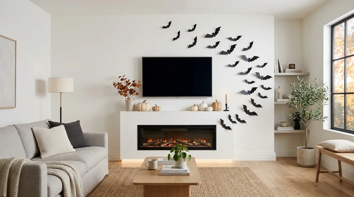 halloween mantle decor with tv Floating Bat Arrangement