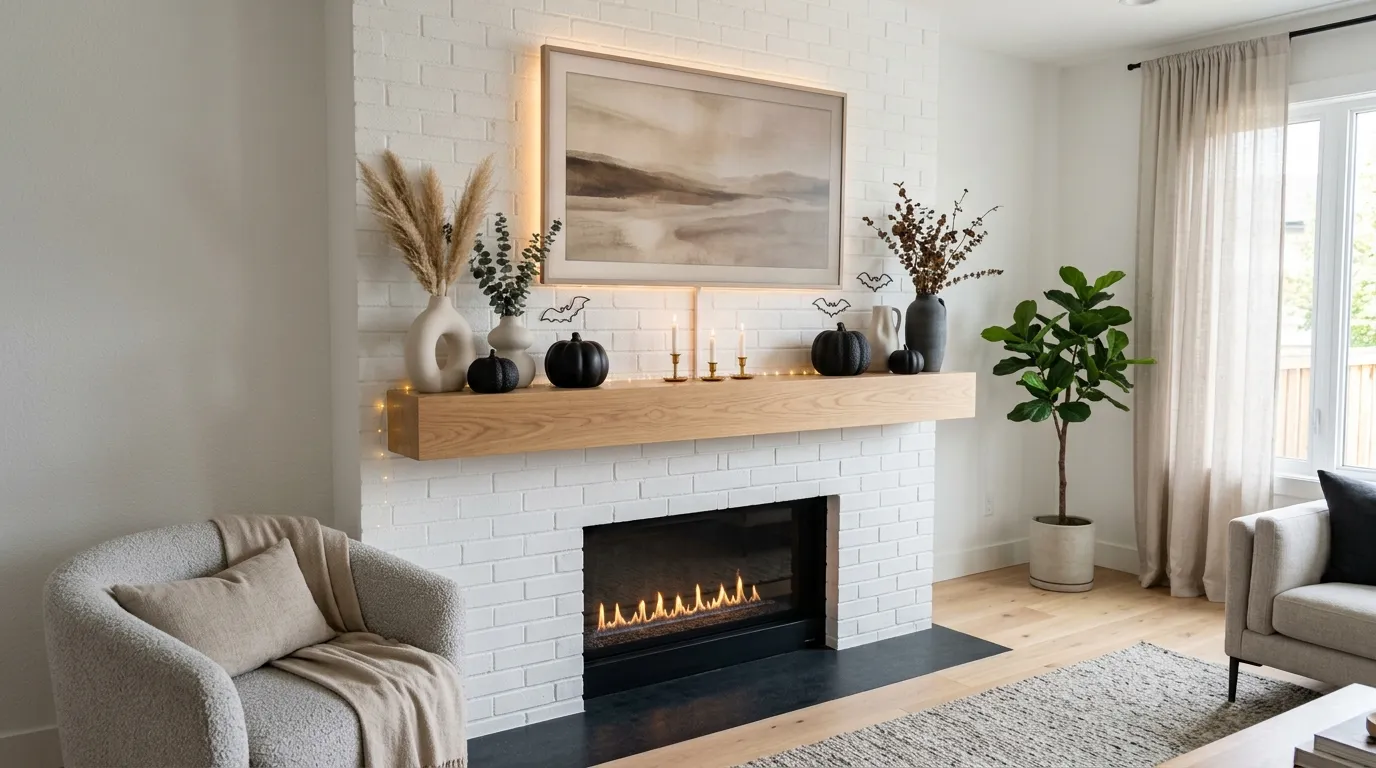 halloween mantle decor with tv Matte Black Accents