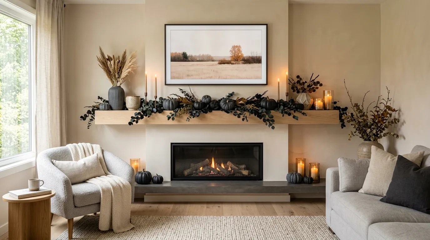 halloween mantle decor with tv Moody Garland Layers