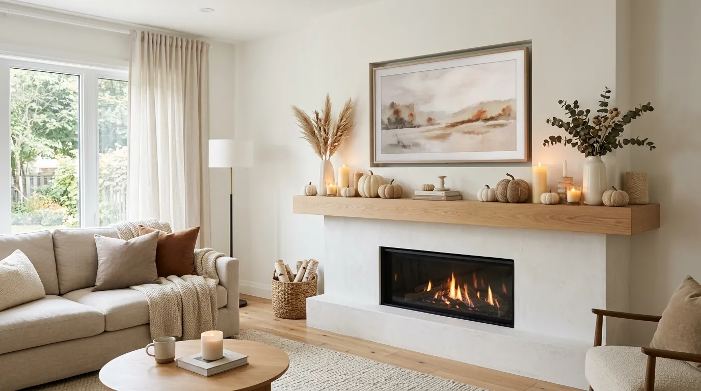 halloween mantle decor with tv Neutral Pumpkin Styling