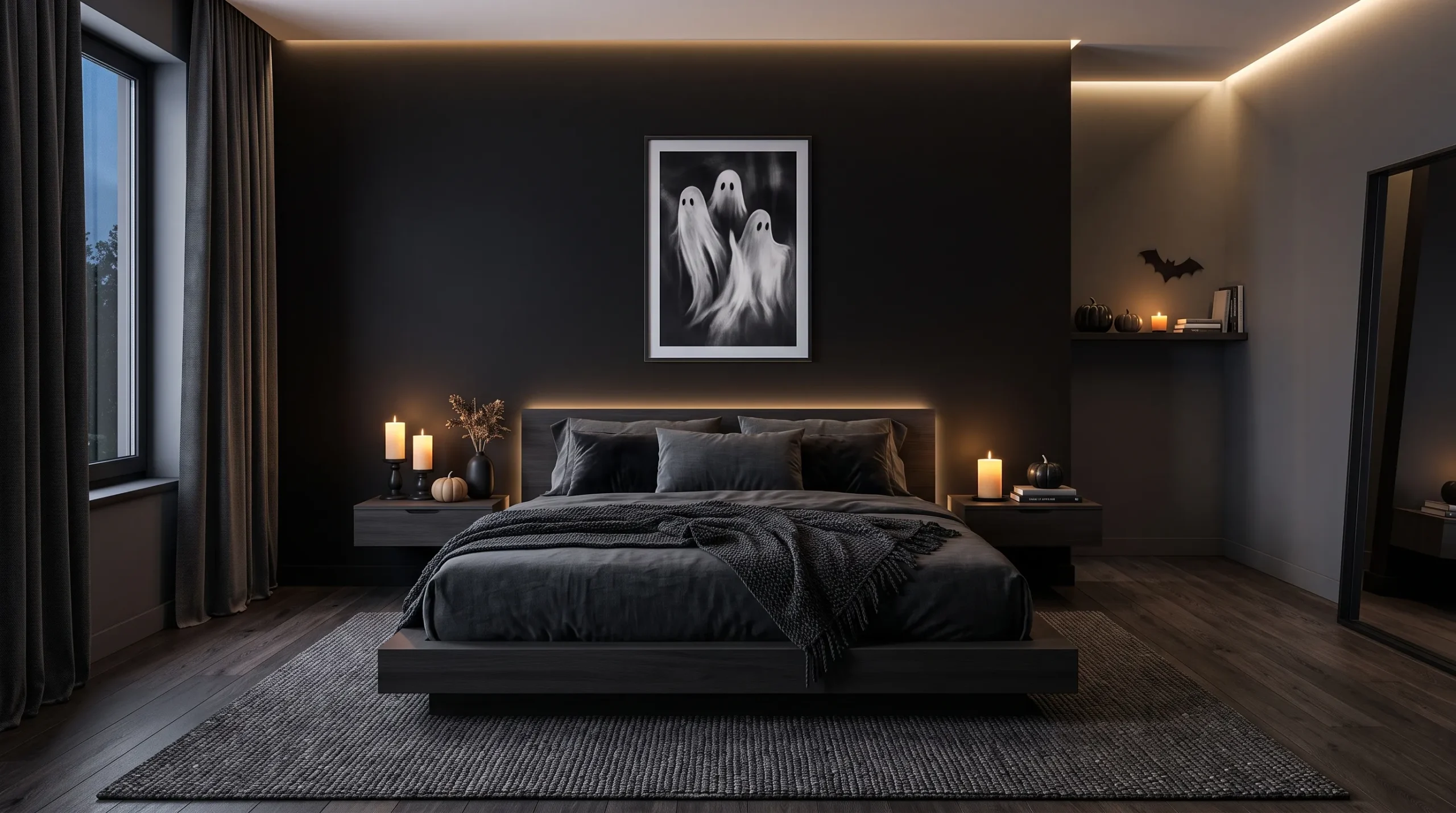 Halloween room decor Moody Black Walls