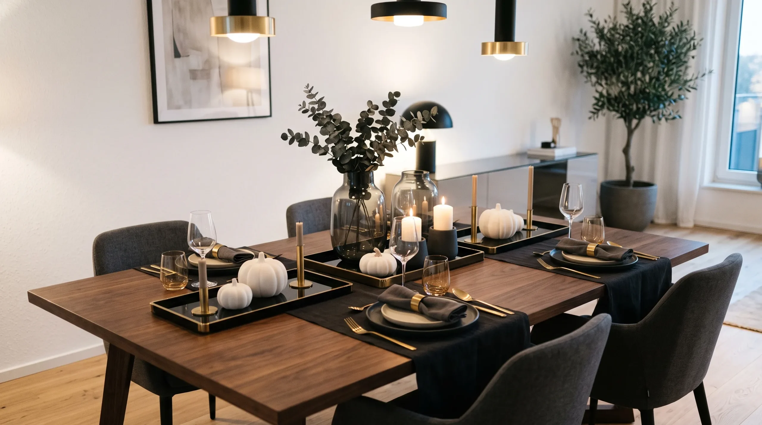 halloween table centerpiece ideas Gold Metallic Touches
