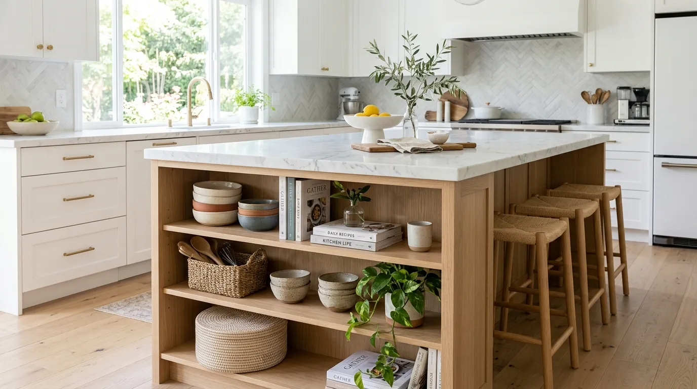 kitchen island inspiration Open Display Shelves