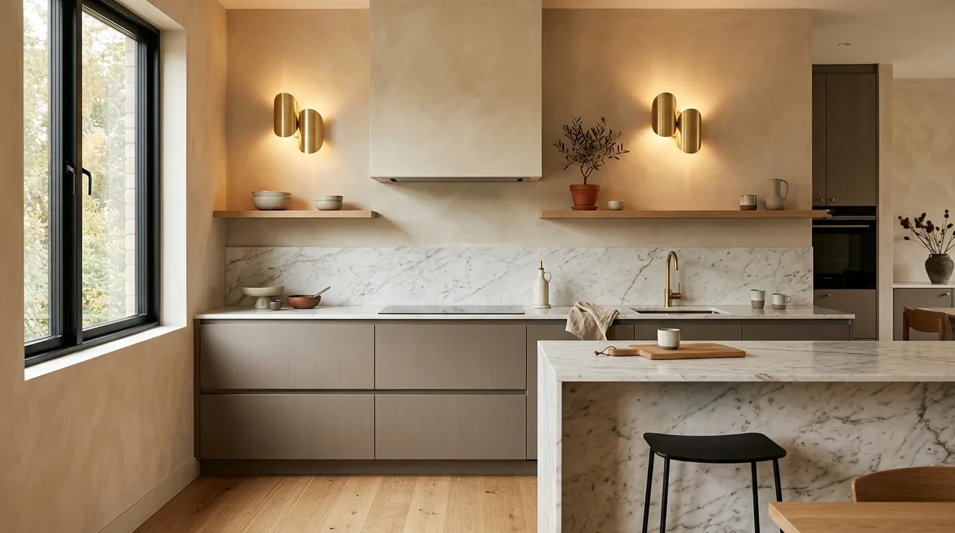 modern sculptural wall sconces in kitchen