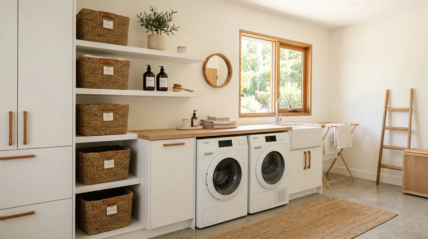 laundry room makeover on a budget Matching Storage Baskets