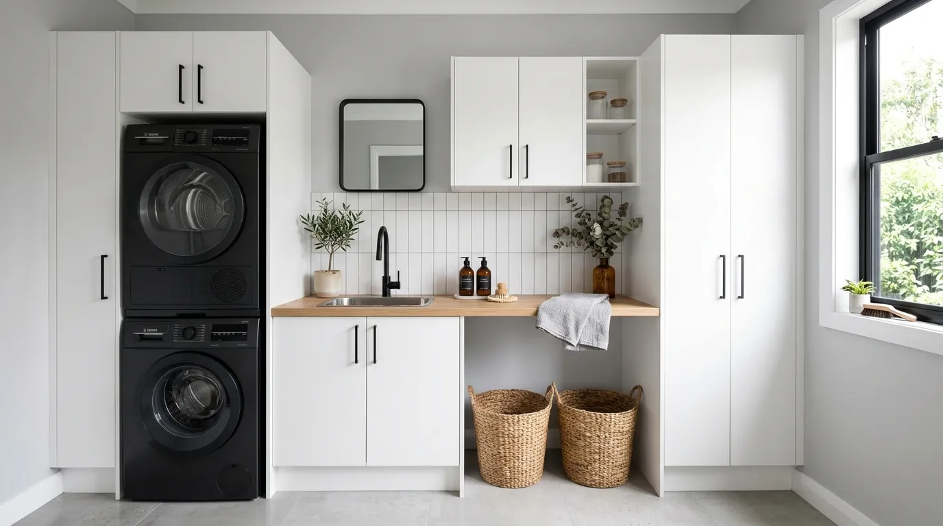 laundry room makeover on a budget Matte Black Hardware