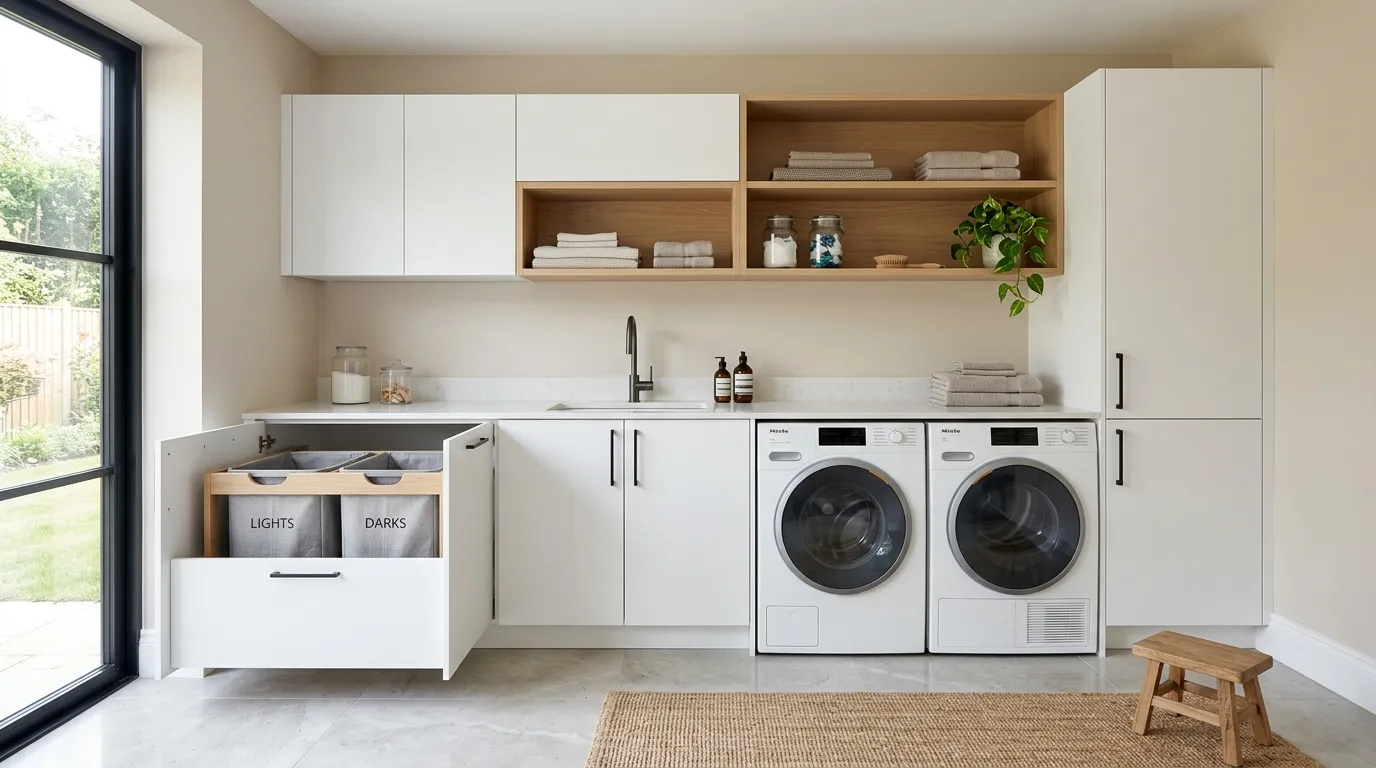 hidden pull out hampers inside cabinets