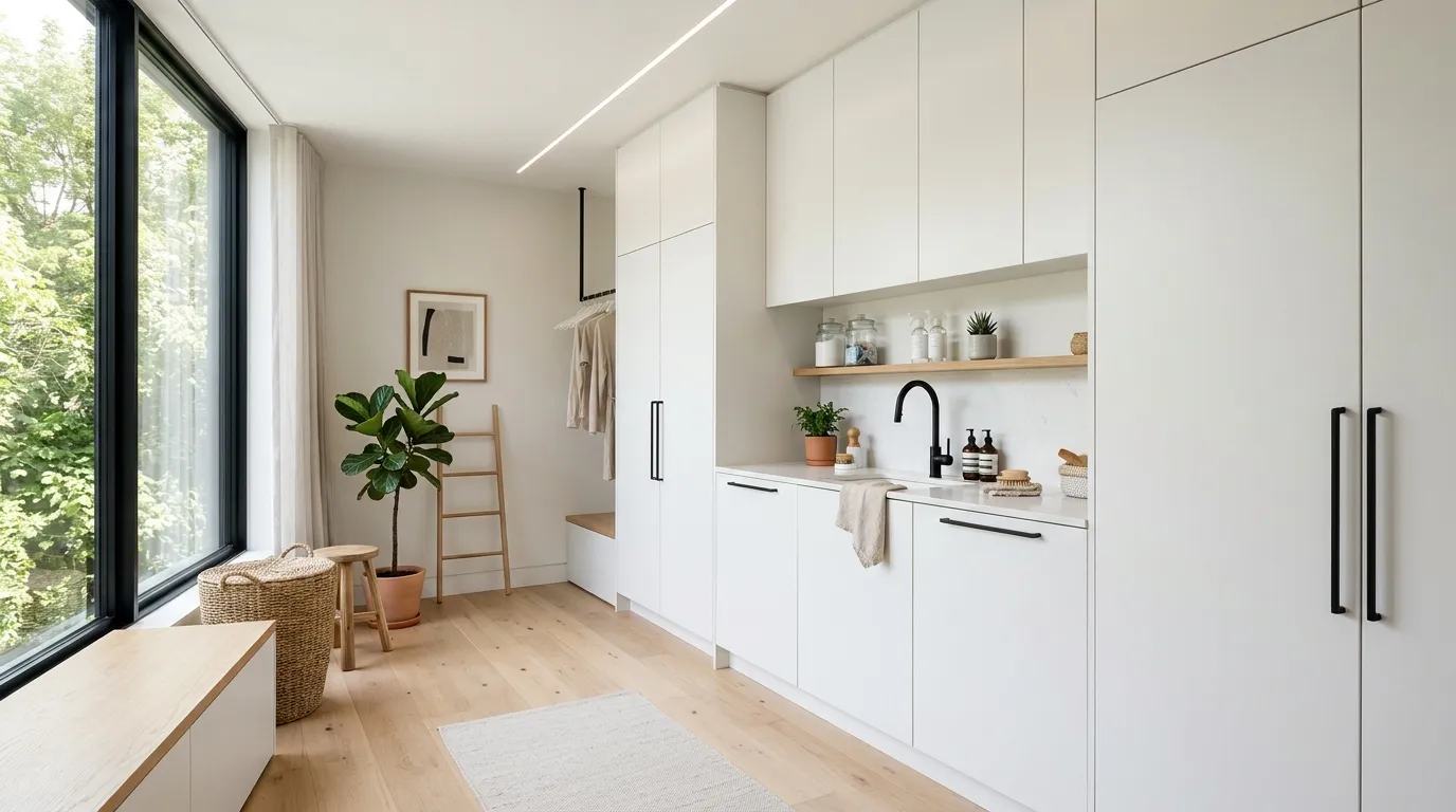 seamless cabinets hiding laundry essentials