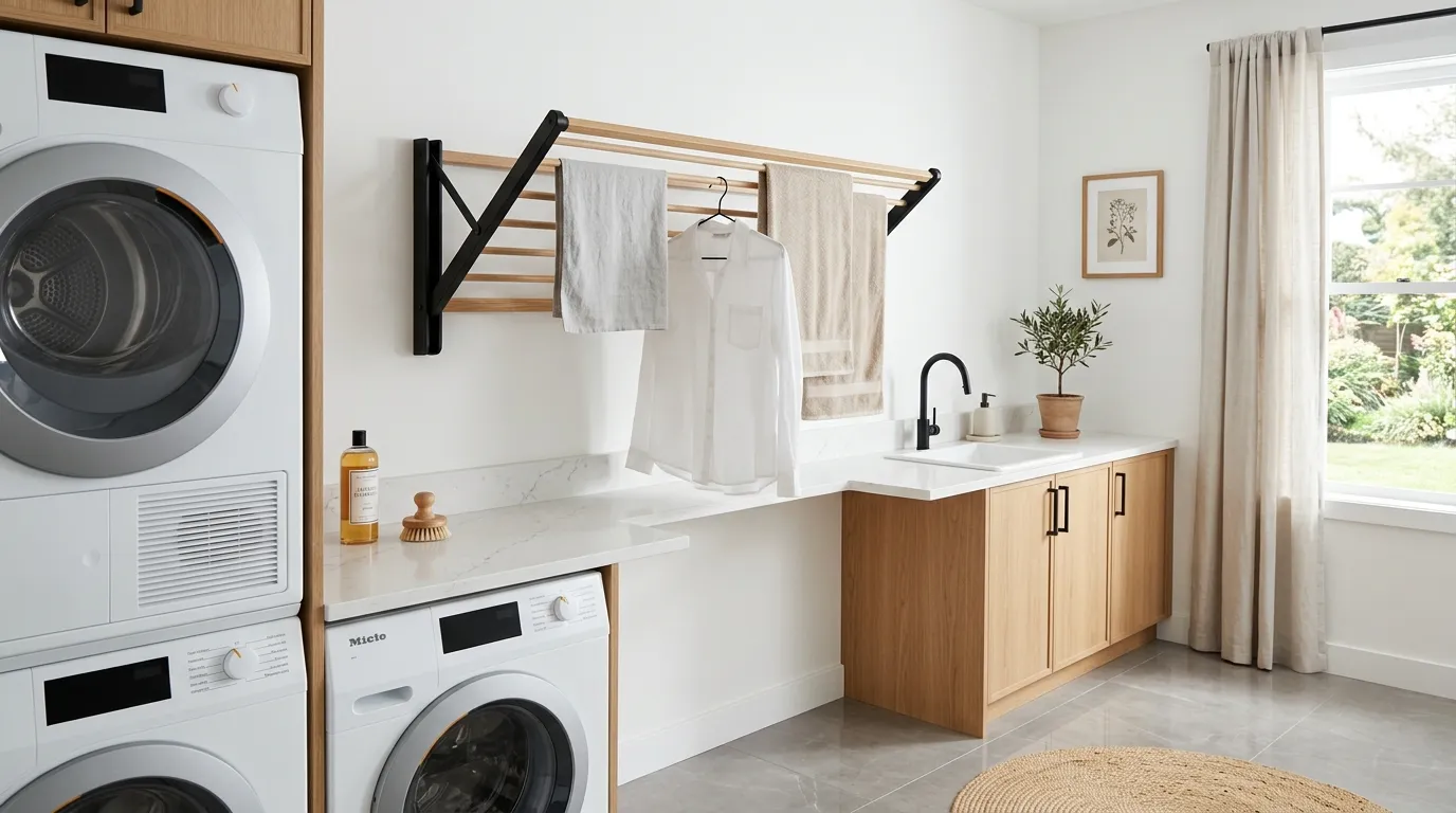 fold down drying rack above laundry counter
