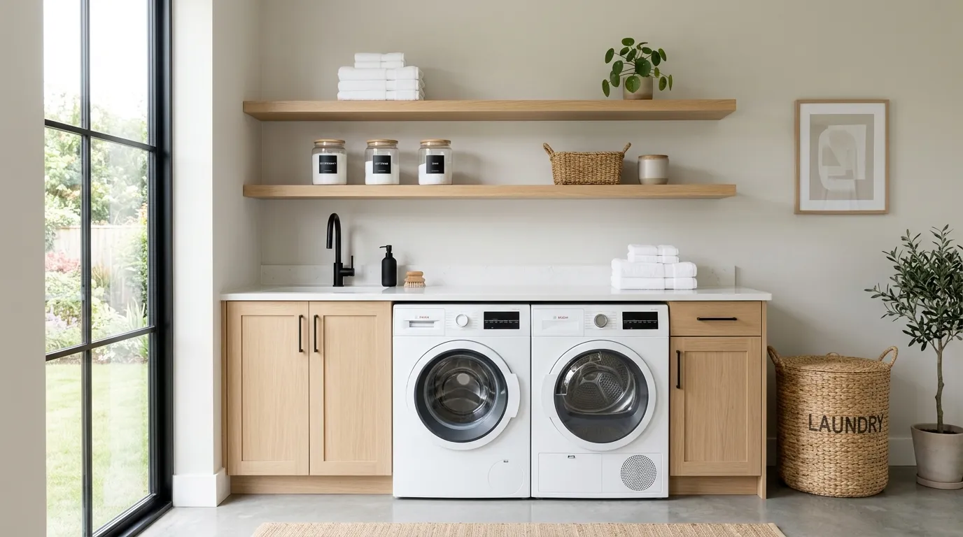 laundry room organization ideas Floating Wood Shelves