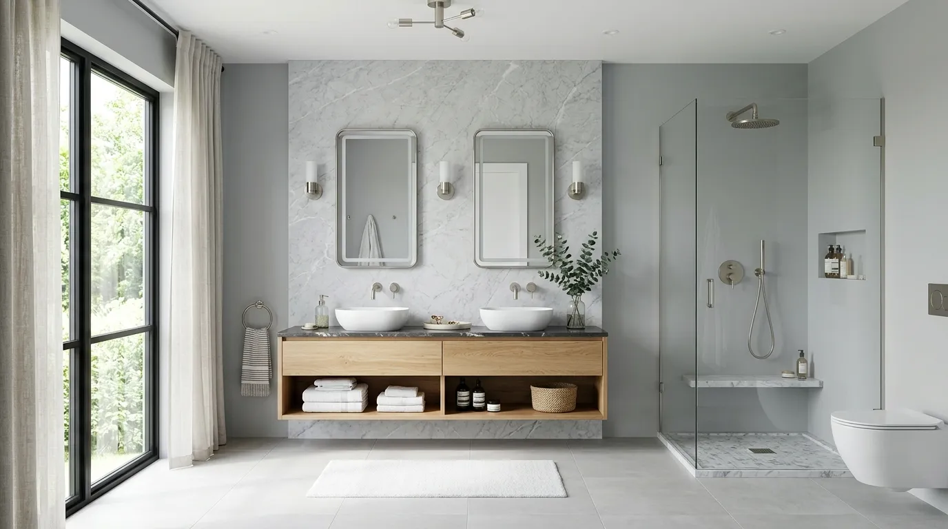 elegant light grey marble feature wall