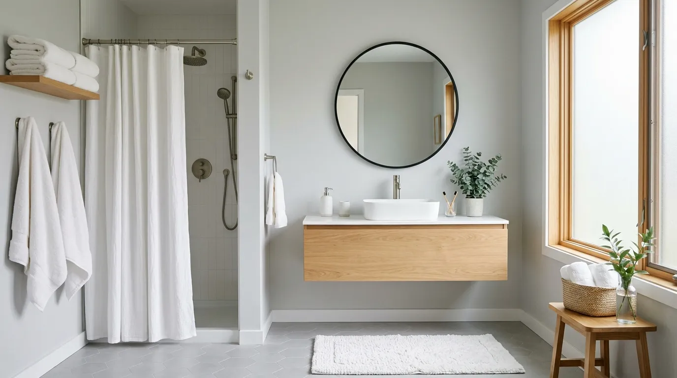 plush white towels in modern bathroom