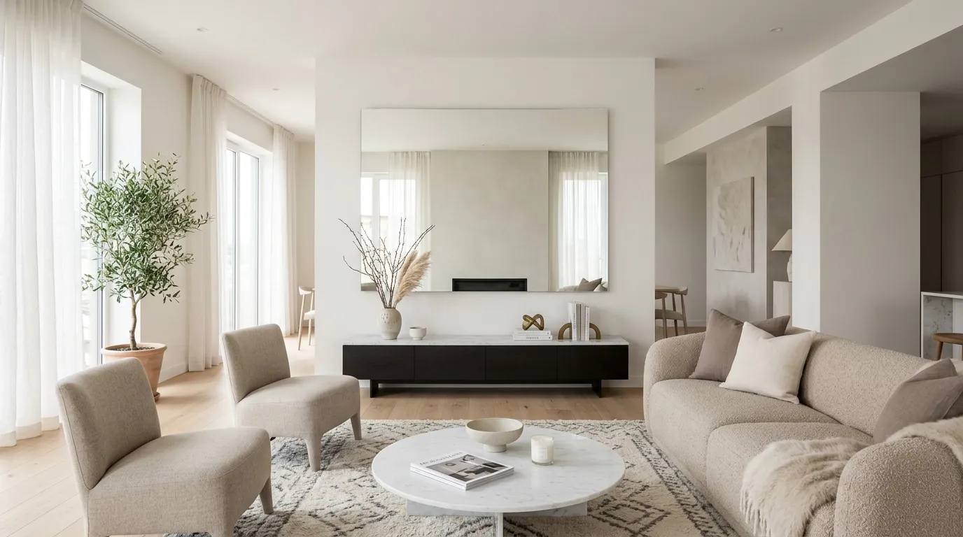 living room layout Strategic Mirror Placement