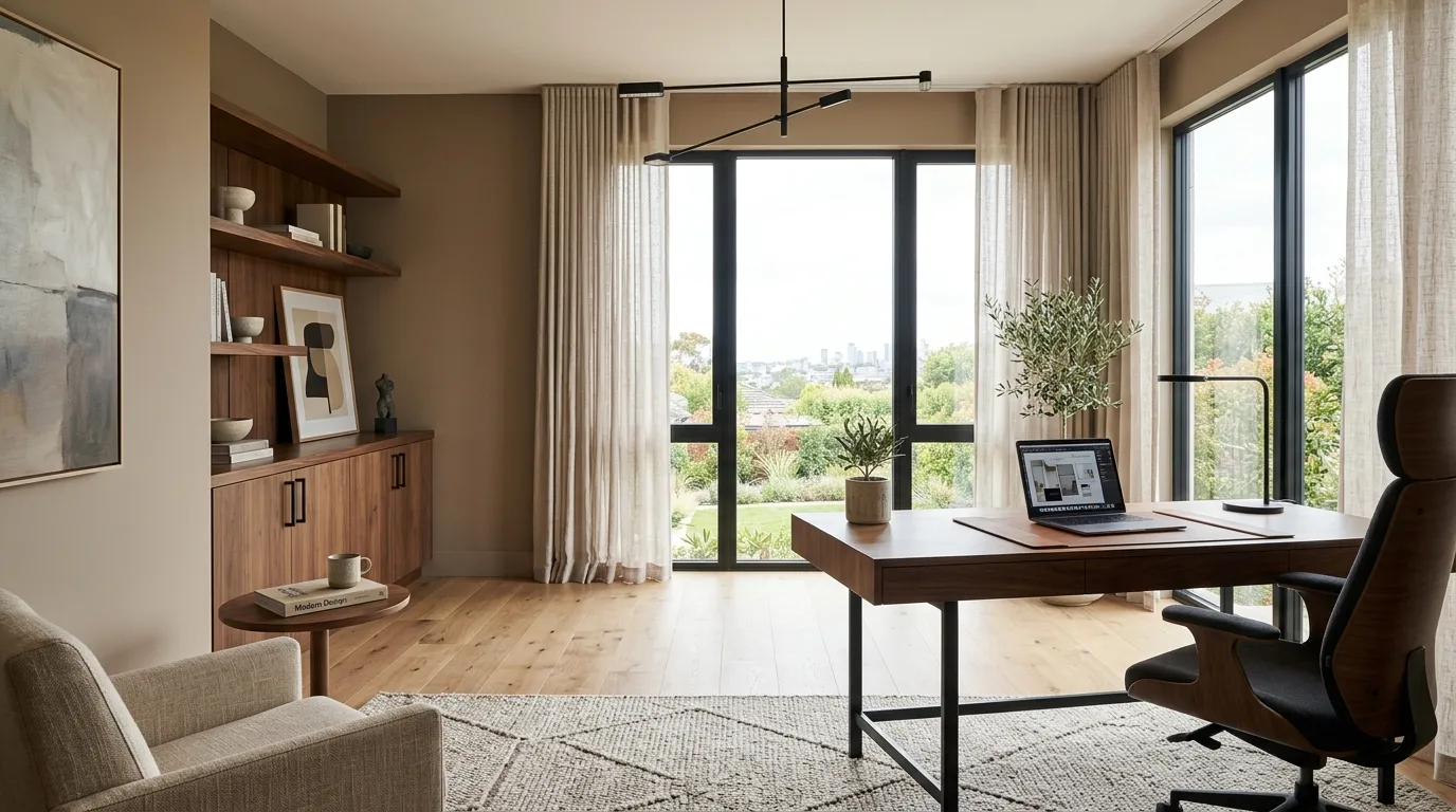 warm taupe luxury office interior