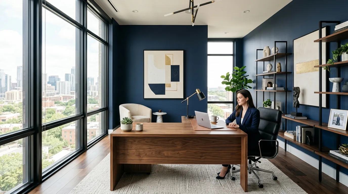 rich navy luxury office interior