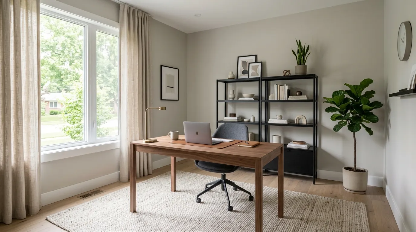soft greige modern office design