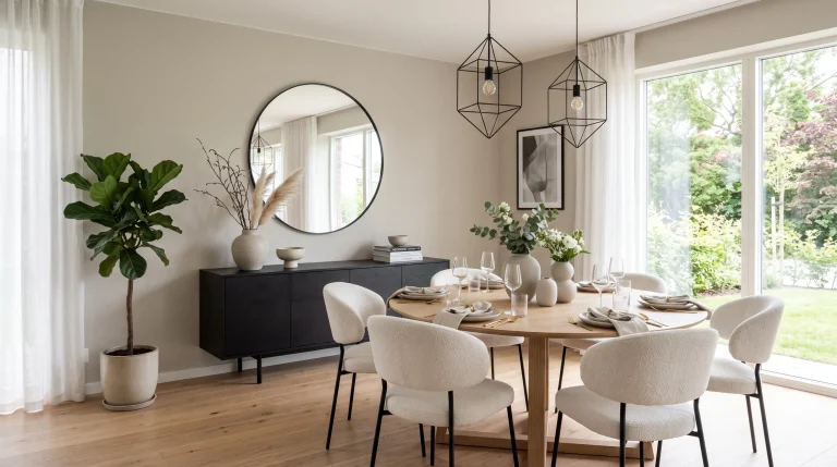 oversized modern mirror in cozy living room