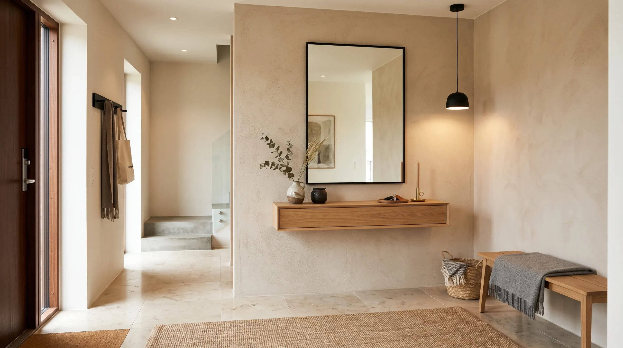 rectangular mirror in modern entryway