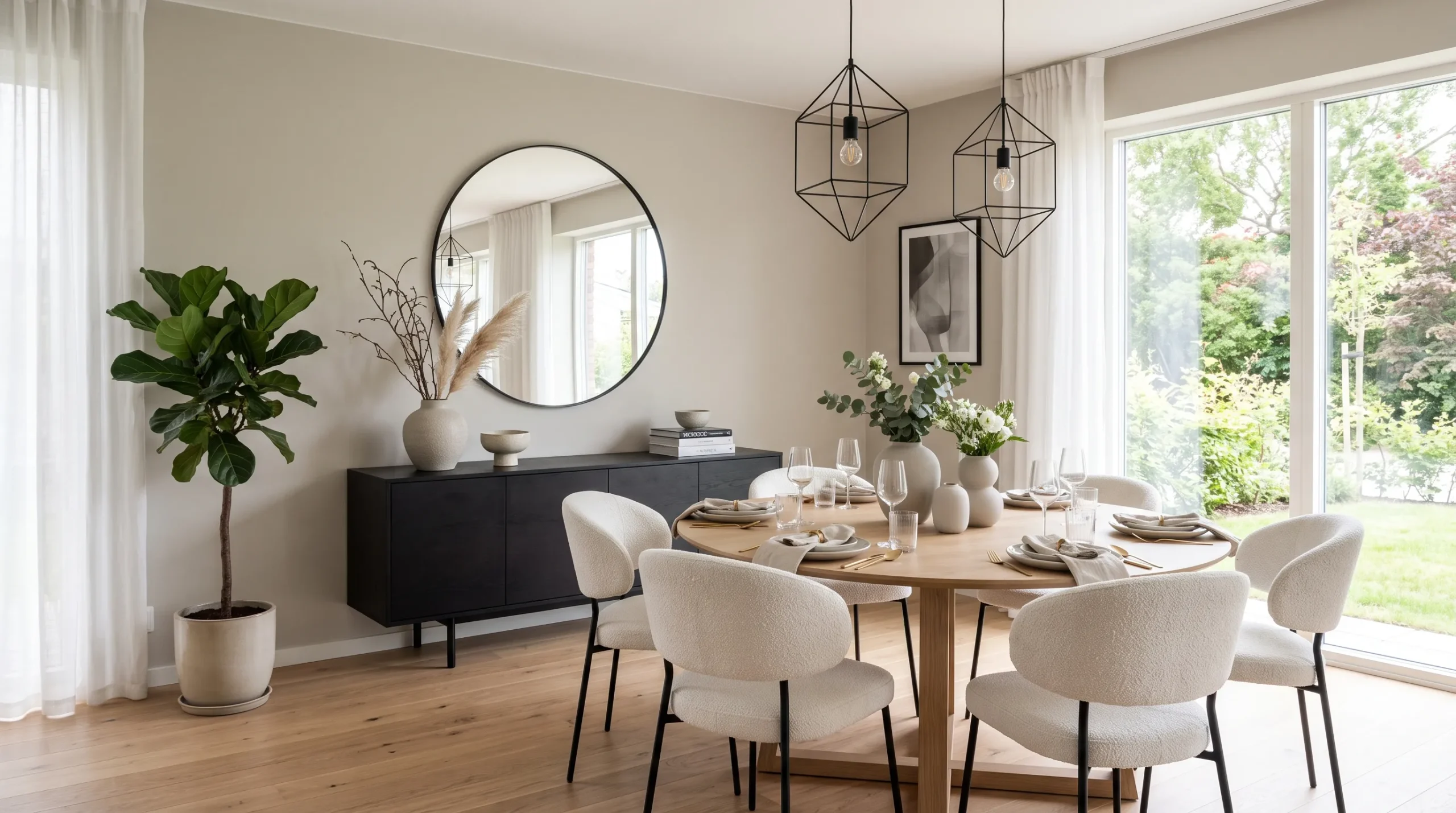 oversized modern mirror in cozy living room