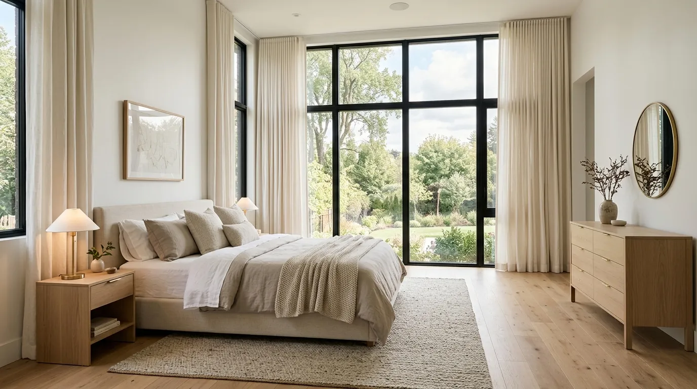 modern bedroom aesthetic ideas Floor-to-Ceiling Curtains