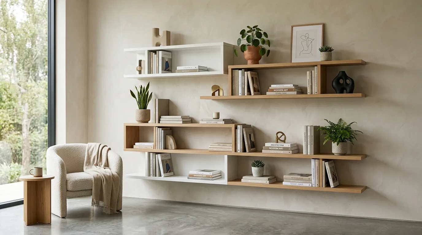 modern bookshelf ideas Asymmetrical Shelf Styling