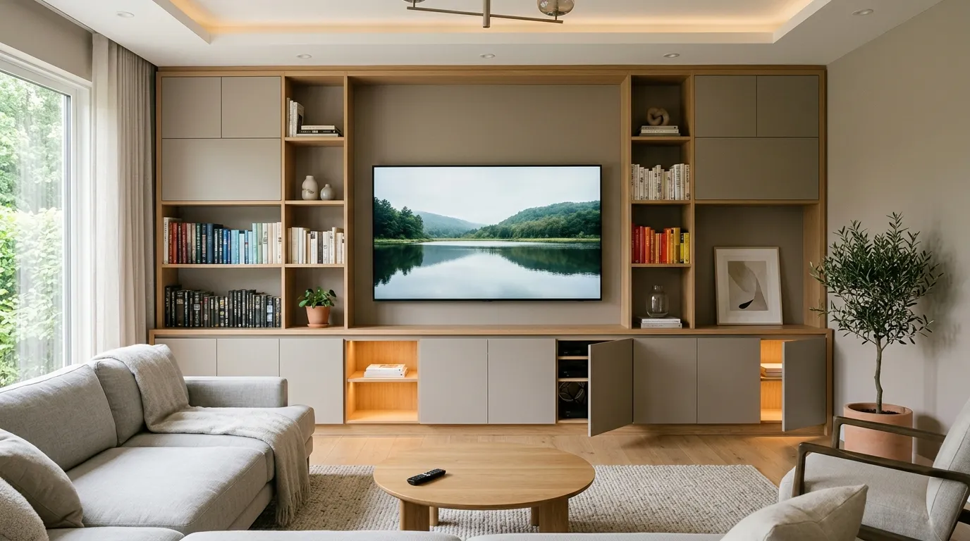 modern bookshelf ideas Integrated Media Shelving