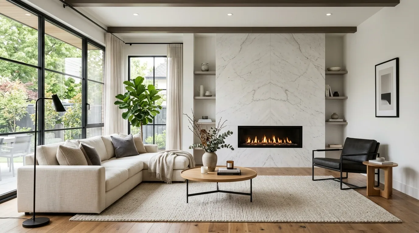 white marble fireplace feature wall interior