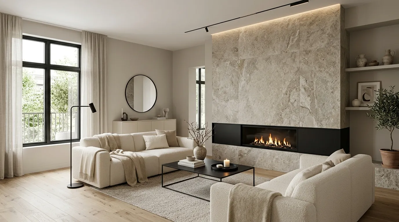 textured stone fireplace accent wall