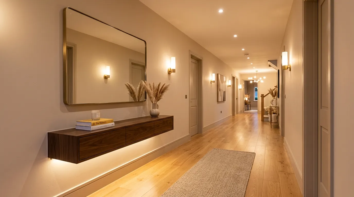modern hallway decor ideas Layered Lighting