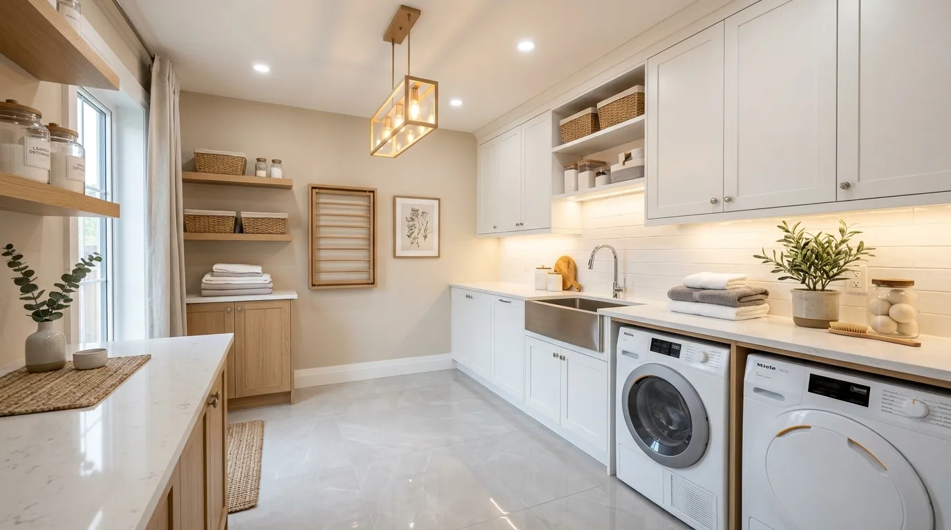 modern laundry room ideas Layered Lighting