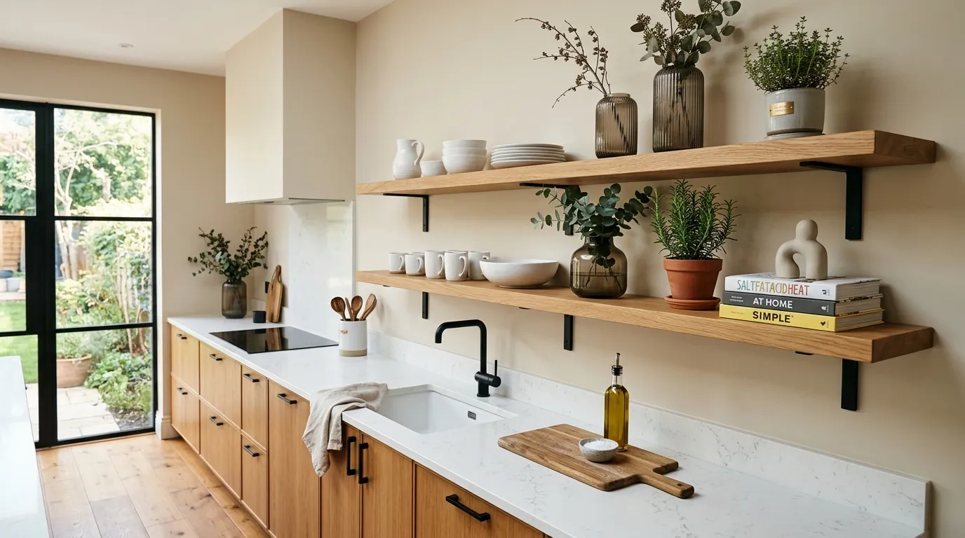 Modern shelves with matte black brackets