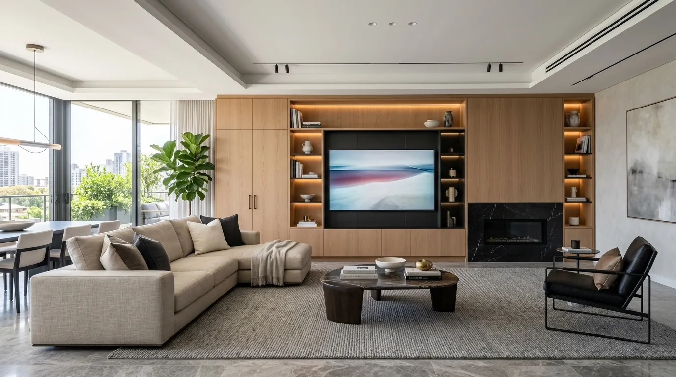 modern tv stand ideas for living room Built-In Entertainment Wall