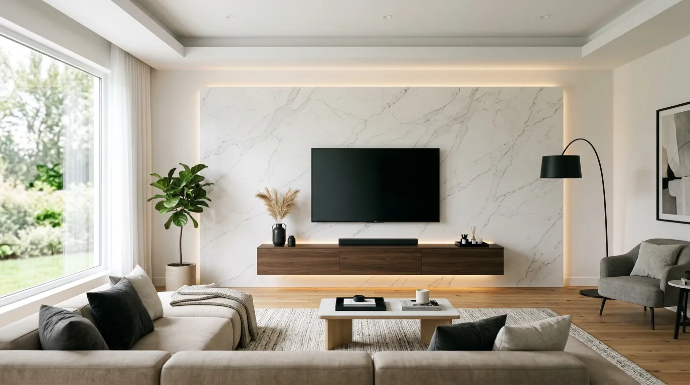 modern tv stand ideas for living room Marble Accent Backdrop