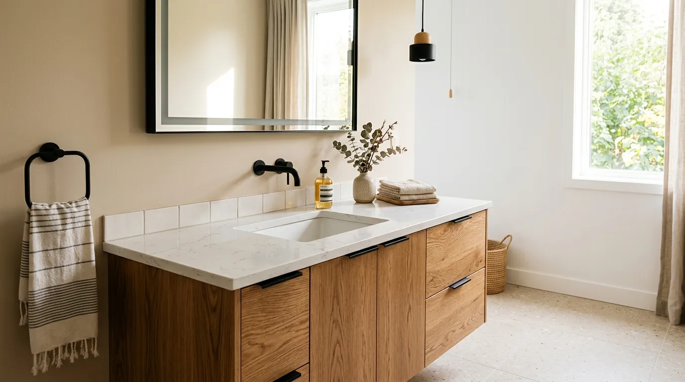 modern vanity ideas Warm Wood Tones