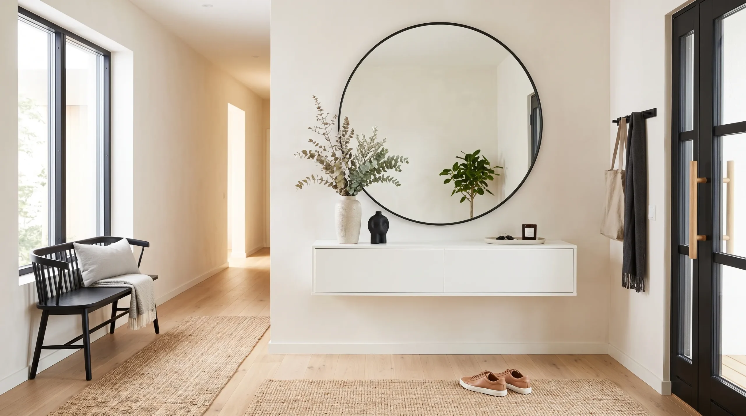 narrow entryway decor Oversized Round Mirror