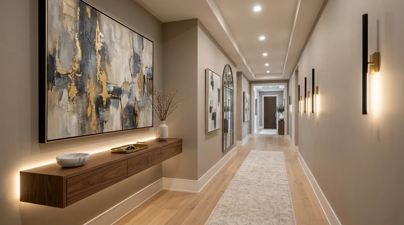 narrow hallway decor ideas Layered Lighting