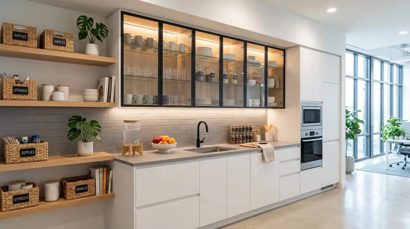 office kitchen design Glass Cabinet Storage