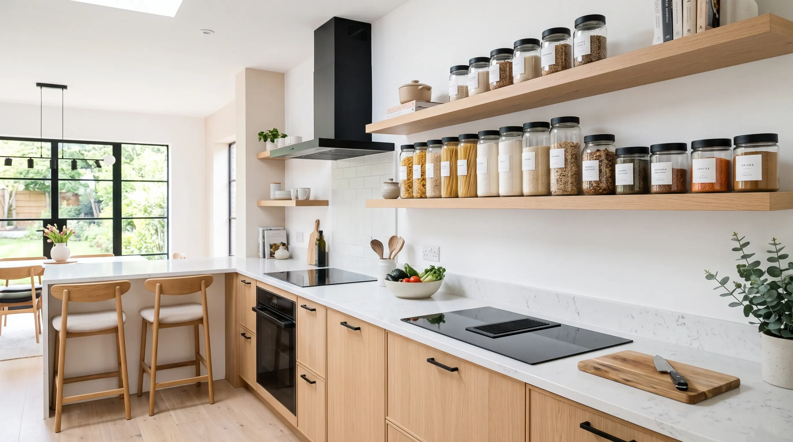 open shelf kitchen ideas Matching Glass Jars