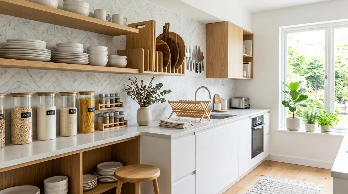 open shelf kitchen ideas Mixed Material Displays