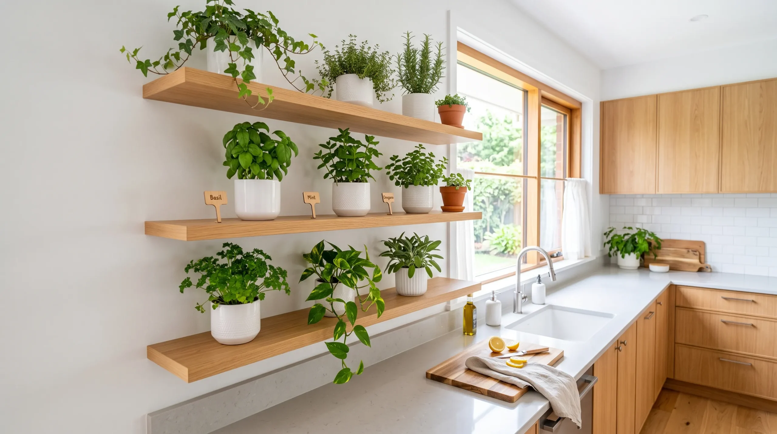 open shelf kitchen ideas Small Green Plants