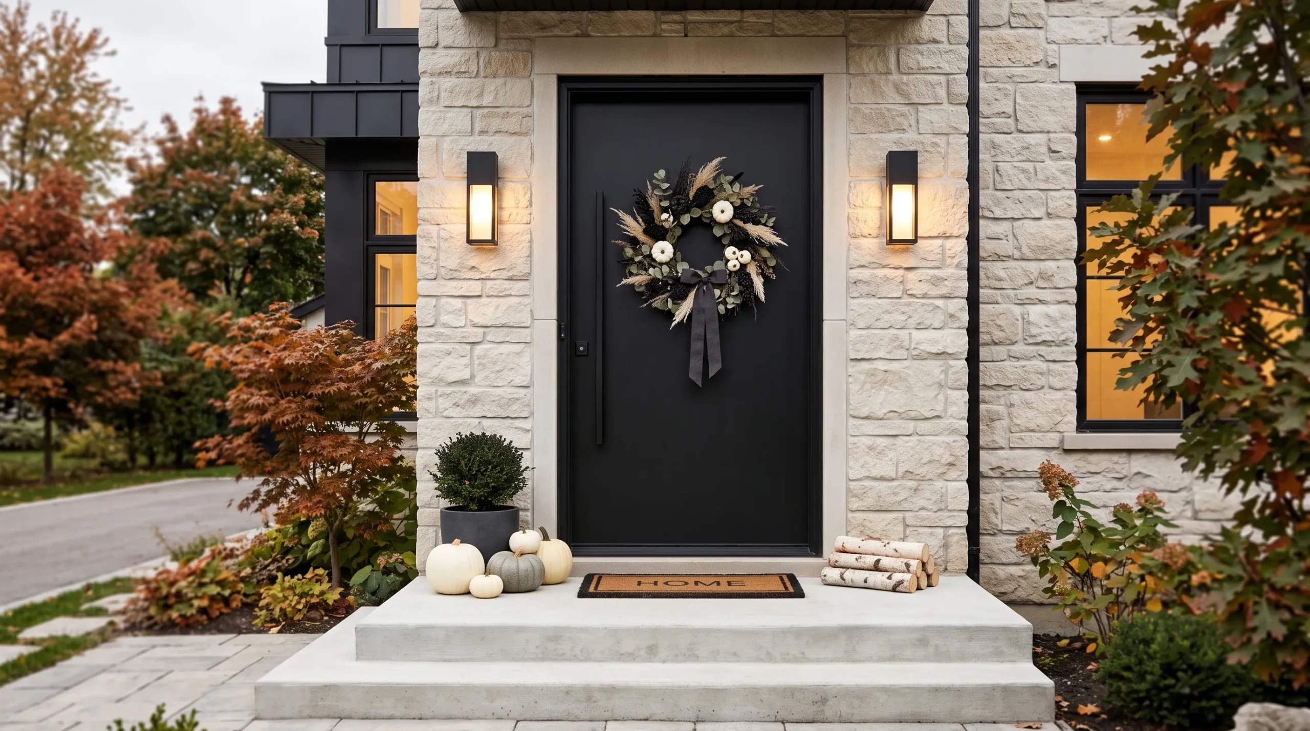 outdoor halloween decorations Black Door Wreath