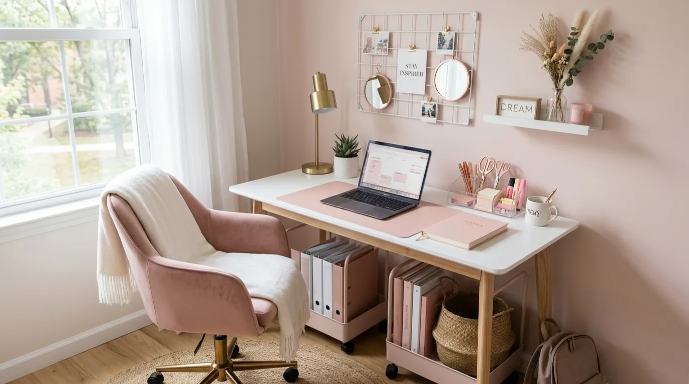 pink dorm room ideas Minimal Desk Setup