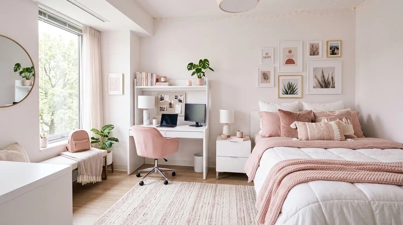 pink dorm room ideas