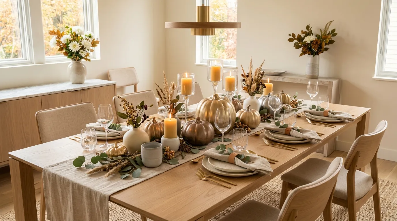Pumpkin centerpiece ideas Metallic Pumpkin Touches
